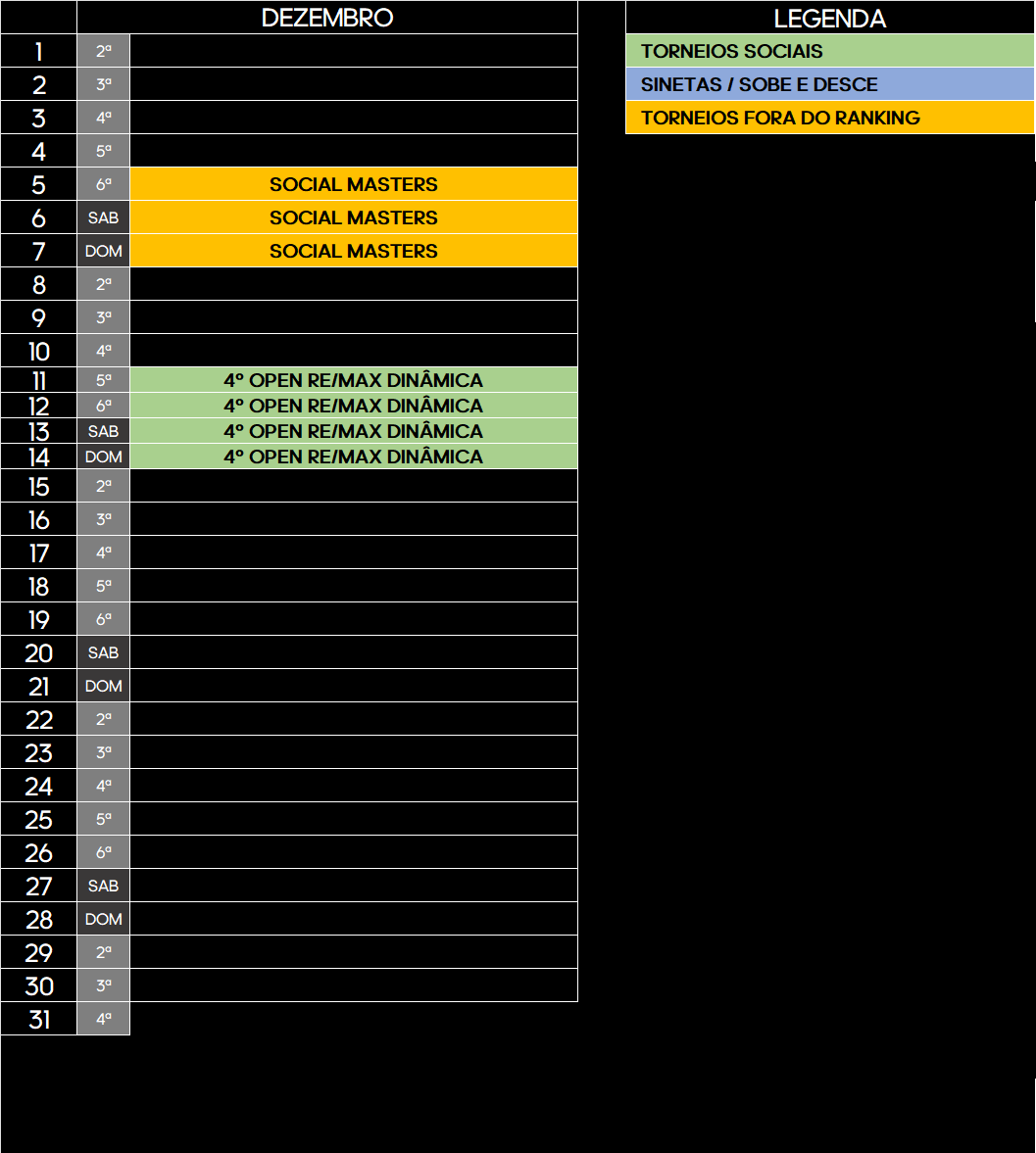 New Padel Tour - Calendário Fase 2 - Dezembro