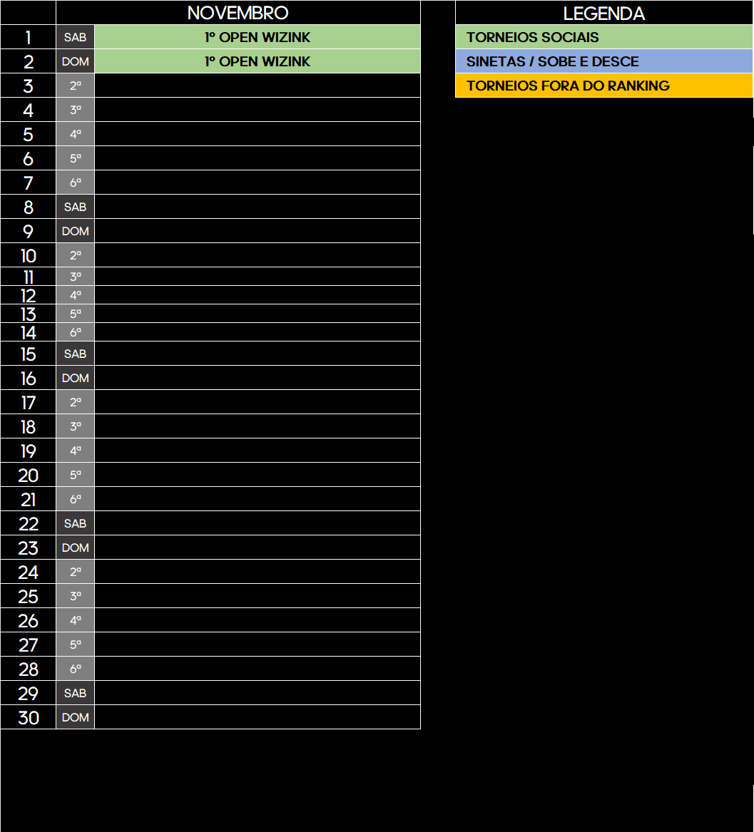 New Padel Tour - Calendário Fase 2 - Novembro